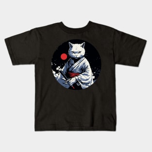 Japanese Samurai Cat Kawaii Ninja Cat Kids T-Shirt